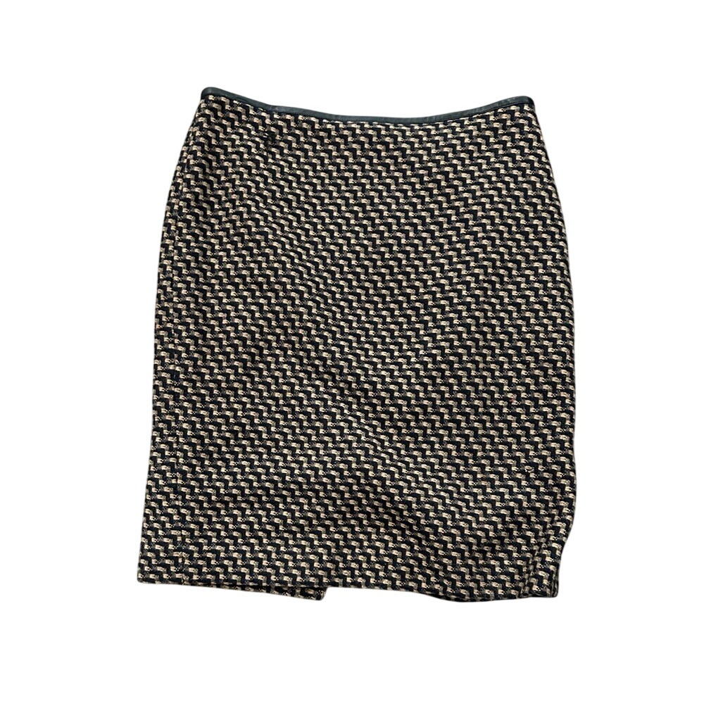 Nordstrom Black Tan Tweed Leather Trim Pencil Skirt Women's Size 6 Career Work‎